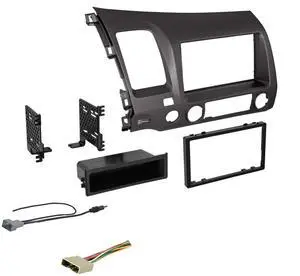Dark Metallic Double DIN Dash Kit for 2006-2011 Civic with Antenna Adapter & Harness, Compatible with All Trim Levels