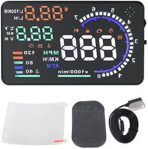 Car Headup Display, 5.5'' Large Screen OBD II Car HUD Display Auto Windshied Reflective Screen Speed Display Multi Color Windshield Screen Projector for Cars, Plug & Play, Overspeed Warning