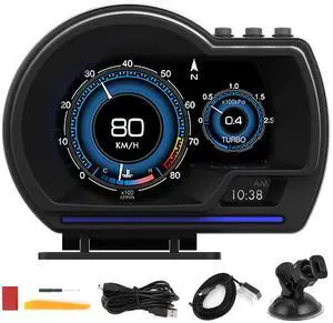 , Qiilu Car OBD2+GPS Smart Gauge Car HUD Speedometer Turbo RPM Alarm for Car Truck