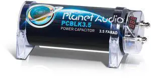 Planet Audio PCBLK3.5 Car Capacitor  3.5 Farad, Energy Storage, Enhance Bass from Stereo, Warning Tones, LED Voltage Meter