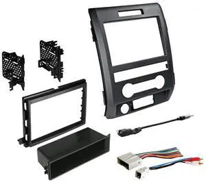 American International Single or Double DIN Radio Complete Dash Kit, 2009-2014 Ford F-150 with Antenna Adapter, Harness Compatible for All Trim Levels (Black)