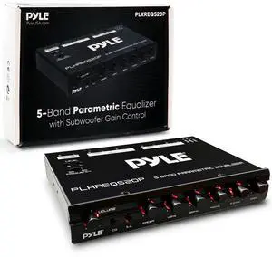 Pyle Parametric Equalizer with Subwoofer - 5 Volt RMS Pre-Amp Output with Subwoofer Gain Control, and 2 Input Sources Selectable, Red & Green Light Illumination Selector