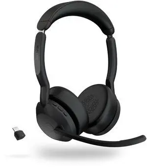 Jabra Evolve2 55 Stereo Wireless Headset - Features AirComfort Technology, Noise-Cancelling Mics & Active Noise Cancellation - MS Teams Certified, Works with Other Platforms - Black