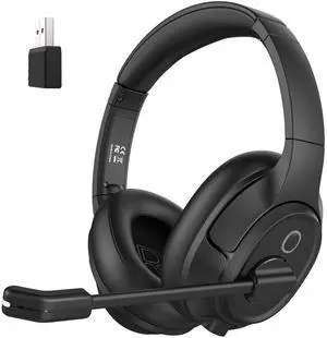 Bluetooth Headset for PC, Wireless Computer Headphone with AI-Powered Environmental Noise Cancelling Microphone & 2.4G USB Dongle, 55H Playtime, Over Ear Comfort Office Headset for Work, Laptop, Zoom