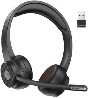 Bluetooth Headset V5.2, Wireless Headset for PC with AI Environmental Noise Cancelling Microphone (ENC), 2.4G USB Adapter, 55Hours Playtime, Stereo, Calls/Music Mode, On Ear Computer Headphones