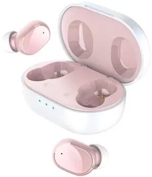 HTC Bluetooth Wireless Earbuds 2 Plus Touch Control Bluetooth 5.3 with USB-C Charging Case IPX4 Splashproof in-Ear Stereo Earbuds Bulit-in Microphones-Pink