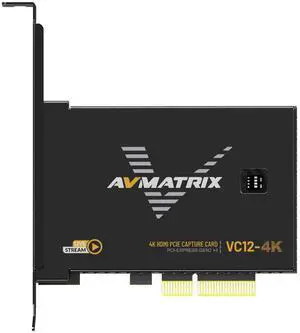 AVMATRIX VC12-4K 4K HDMI PCIE Capture Card 1-Channel HDMI 2.0 Input Loop-Out Input and Capture Support up to 4K60 with bit Rates up to 800Mbps Support YUY2 uncompressed Video