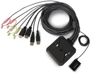 IOGEAR 2-Port 4K USB HDMI Cable KVM Switch with Remote - 4096x2160 @60Hz 2560x1440 @144Hz - USB Hub Peripheral Sharing  2 Computers Share 1 Keyboard Mouse and Monitor - Attached Cables  GCS92HU
