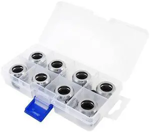 XSPC G1/4" to 10mm ID, 14mm OD Rigid Tubing Fitting, Chrome, 8-Pack