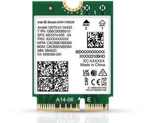 WiFi 6E Adapter for Intel AX411 | Tri-Band Wireless | Up to 3.0 Gbps | CNVio2 M.2 Format for PCs | Bluetooth 5.3 Support | for Intel 12th Gen and Newer CPUs, Windows 10/11, Linux | AX411NGW