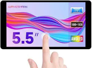 waveshare 5.5inch Capacitive Touch AMOLED Display Compatible with Raspberry Pi 4B/3B+/3A+/2B/B+/A+/Zero/Zero W/WH/Zero 2W CM3+/4 1080×1920 Resolution HDMI Supports Jetson Nano/Windows
