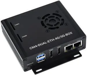 Waveshare Dual Gigabit Ethernet 5G/4G Mini-Computer Compatible with Raspberry Pi Compute Module 4 (NOT Included) with Metal Case and Cooling Fan