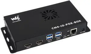 Waveshare PoE Mini-Computer Based On Raspberry Pi Compute Module 4 (NOT Included) Waveshare CM4 PoE IO Board Inside Metal Case with Cooling Fan