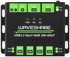 Waveshare Industrial Grade USB HUB, Extending 4X USB 3.2 Ports, Switchable Dual Hosts, Multi Protections