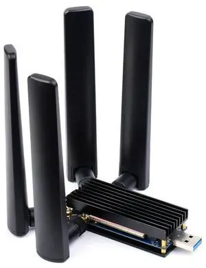 Waveshare 5G DONGLE Module Quad Antennas USB3.1 Port Aluminum Alloy Heatsink M.2 Key B Interface, 5G Module Not Included.