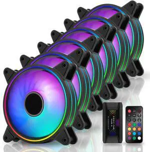 EZDIY-FAB Moonlight 120mm RGB Case Fan, 6 Pack, ARGB, Aura SYNC, Speed Control, 26.16 CFM, Desktop Compatible