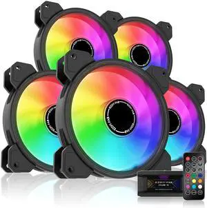 EZDIY-FAB 120mm ARGB Case Fans (5 Pack) - Motherboard Aura Sync, High Airflow, Speed Adjustable with Fan Hub and Remote