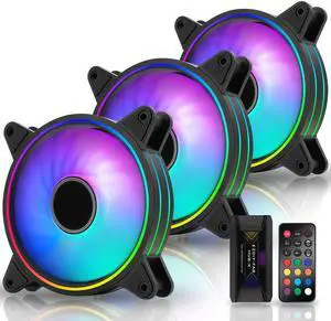 EZDIY-FAB Moonlight 120mm RGB Case Fan with Fan Hub X and Remote,Motherboard Aura SYNC,Speed Control,ARGB Fan for PC Case-3 Pack