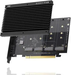 EZDIY-FAB Quad M.2 PCIe 4.0/3.0 X16 Expansion Cad with Heatsink, Support 4 x PCIe NVME M.2 SSD, RAID-on-CPU (VROC) in Intel Platform and PCIe 4.0 RAID in AMD Platform, M/B PCIe Bifurcatin is Required