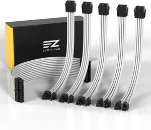 EZDIY-FAB PSU Cable Extension Sleeved Custom Mod GPU PC Power Supply Soft Nylon Braided with Comb Kit 24PIN/3x 8PIN to 6+2Pin/ 2X 8PIN to 4+4PIN-300MM/11.8in - White