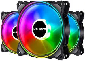 upHere 120mm RGB Case Fan,Dual Halo RGB LED,Quiet Edition High Airflow Adjustable Color LED Case Fan for PC Cases-3 Pack,DP1206-3