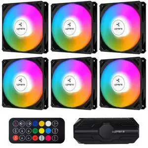 upHere 120mm Black Computer Case Fan,Motherboard Sync Fan,High Airflow,Speed Adjustable, ARGB Fan with Fan Hub and Remote,Low Noise Hydraulic Bearing Long Life Up to 40,000 Hours-6 Pack,NK1206-6