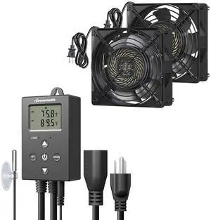 DEWENWILS Digital Temperature Controller with 120V AC Waterproof Exhaust Fan 120mm, DIY Cooling Fan for Refrigerator, Computer Case, Compressor Engine, Generator, UL Listed