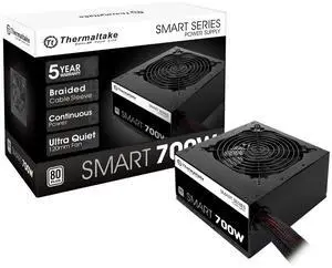 Thermaltake Smart 700W 80+ White Certified PSU, Continuous Power with 120mm Ultra Quiet Fan, ATX 12V V2.3/EPS 12V Active PFC Power Supply PS-SPD-0700NPCWUS-W