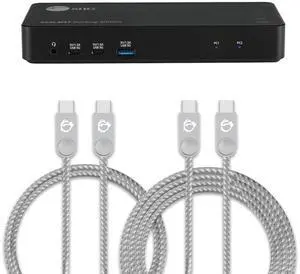SIIG USB-C 2 Port KVM Switch Docking Station PD 65W and Charging Cable (USB-C to USB-C, 1x 1.65ft/ 1x 3.3ft)