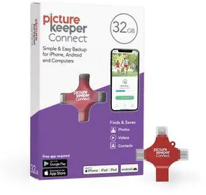 Picture Keeper Connect Photo & Video USB Flash Drive for Apple, Android, & PC Devices, 32GB Thumb Drive, Red