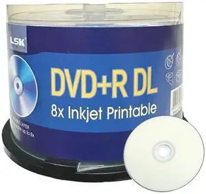 DVD+R DL Double Layer 8X 8.5GB 240min Video, White Inkjet Printable, by LSK Media, 50 Pack in Spindle | Blank DVDs for Burning Video | DVD Discs Blank | Recordable DVDs