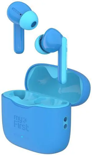 myFirst Carebuds Kids Earbuds - Ear Pods True Wireless Bluetooth with 85db Volume Limit, Mic, USB-C Charging Case, 6 Size Ear Tips, 6 Hours Playtime, Easy Pairing - for Kids & Adults (Blue)