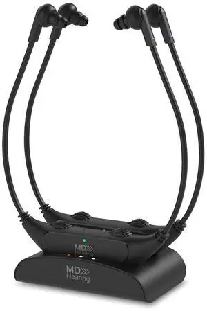 QuietTV Wireless Headphones for TV from MDHearing, Comfortable TV Headset, Plug & Play, Rechargeable, Perfect for Seniors, Assists Hearing, Includes Charging Base and Two Headphone Sets