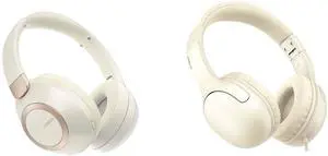 LORELEI B-C6 Wireless Over Ear Headphones (Beige White) & E5 Wired On Ear HeadphonesBeige White