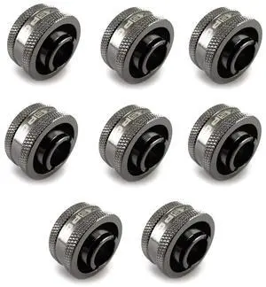 XSPC G1/4" to 1/2" ID, 3/4" OD Compression Fitting V2 for Soft Tubing, Black Chrome, 8-Pack