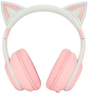 KUIDAMOS Cat Ear Headphones,Cat Ear Headset with 7 Colors LED Lights Effect and Detachable Microphone Foldable Over Ear Headphones Support BT and Wired Connection,Stereo Sound