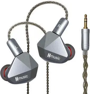 Hmusic IEM Earphones, Dual Magnetic Dynamic Drivers HiFi Stereo Sound in-Ear Monitors, Noise Isolation Wired Headphones Earbuds with Detachable Cable for Singers, Musicians, Drummers (Without Mic)