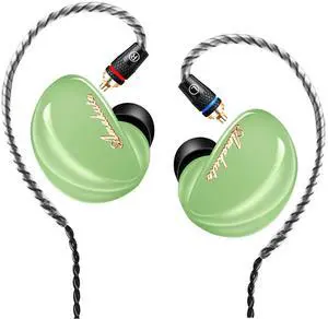 Famedy in Ear Monitors, TK300 in Ear Earphones, 10mm Large Unit Drive, Over 1 Magnetic Tesla, Professional Sound Isolating IEM Headphones for Musicians, MMCX Cable, 3D Printing Cavity (Green, No Mic)