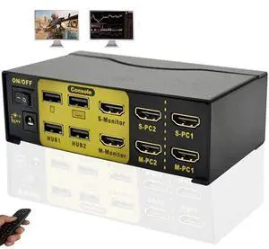 4K@60Hz Dual Monitor KVM Switch | 2-Computer 2-Monitor Matrix with EDID Emulation | No External Power HDMI 2.0 KVM for Gaming/Workstation | Plug & Play Dual Display Sharing w/Mouse Keyboard Hotkeys