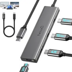 Versatile USB C Video Hub, 100W PD, DP Alt Dual 4K@30-60Hz, 10Gbps*4 Ports, Docking Station Dual Monitor for MacBook, Dell, HP, ASUS, iMac, iPad Pro, Steam Deck, Rog Ally, Legion Go, Samsung, AR Glass