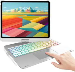 for iPad Pro 13 inch Case with Keyboard M4 2024, Trackpad, 360° Rotatable, Bluetooth Keyboard Cover, 7 Color Backlit with Pencil Holder for iPad Pro 13 (SM-A2925/A2926/A3007), Auto Sleep/Wake, Silver