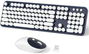 Dilter Wireless Keyboard and Mouse Combo, 104 Keys Full-Sized Typewriter Keyboards and Retro Mouse, 2.4 GHz USB Receiver Plug and Play, for Windows 7 8 10, PC, Laptop, Desktop (Dark Blue)