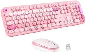 MOFII Wireless Keyboard and Mouse Combo - Pale Pink Full Sized Plug and Play Colorful Computer Keyboards - 104 Keys Round Keycap USB 2.4G Cute Keyboard for Windows/Laptop/Mac/Desktop/PC