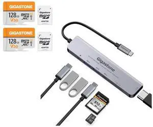 [SD/microSD Card Reader] GIGASTONE 7-in-1 USB C Hub 4K HDMI PD 100W Thunderbolt Docking Station