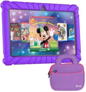 Contixo 7 inch Kids Tablet - V8 Tablet for Kids and Sleeve Bag Bundle, Age 3-7, Pre-Loaded Exclusive Disney Storybooks (Value $200), 32GB, Android 11, Parental Controls, Camera, WiFi - Purple (Girls)