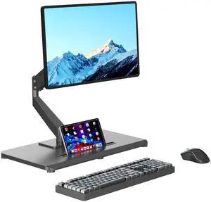 Pholiten Adjustable Monitor Arm with Gas Spring for 17-32 inch Screens,Pneumatic VESA Monitor Mount with Base,Freestanding Full Motion Monitor Desk Stand Holds up to 22 lbs.