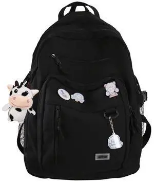 SPORTBANG Cute Aesthetic Backpack for teen girls middle school Bag Student Laptop White Backpacks With Cute pin accessories(Black, One Size)