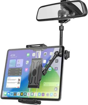 Kolasels Rearview Mirror Tablet Holder for Car [Metal Magic Arm] Universal Metal Clip Rear View Mirror Tablet Mount, Rear View Mirror Phone Holder for 5.5-15.6 iPad Pro/Air/Mini, Galaxy Z, iphone16
