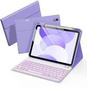 Senyoson Folio Keyboard Case for iPad 10th Gen 10.9 inch (2022) and iPad 11th (A16, 2025), Magnetic Wireless Detachable Keyboard, 7-Color Backlight, Thin & Light, Pencil Holder (Purple)