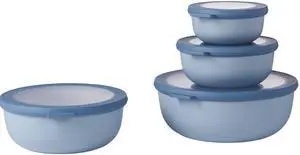 Mepal Cirqula Set of 4 Multi Food Storage and Serving Bowls with Lids, Food Prep Containers, Shallow, Nordic Blue, 1 each (350ml|12oz), (750ml|25oz), (1250ml|42oz), (2250ml|76 oz), 1 Set